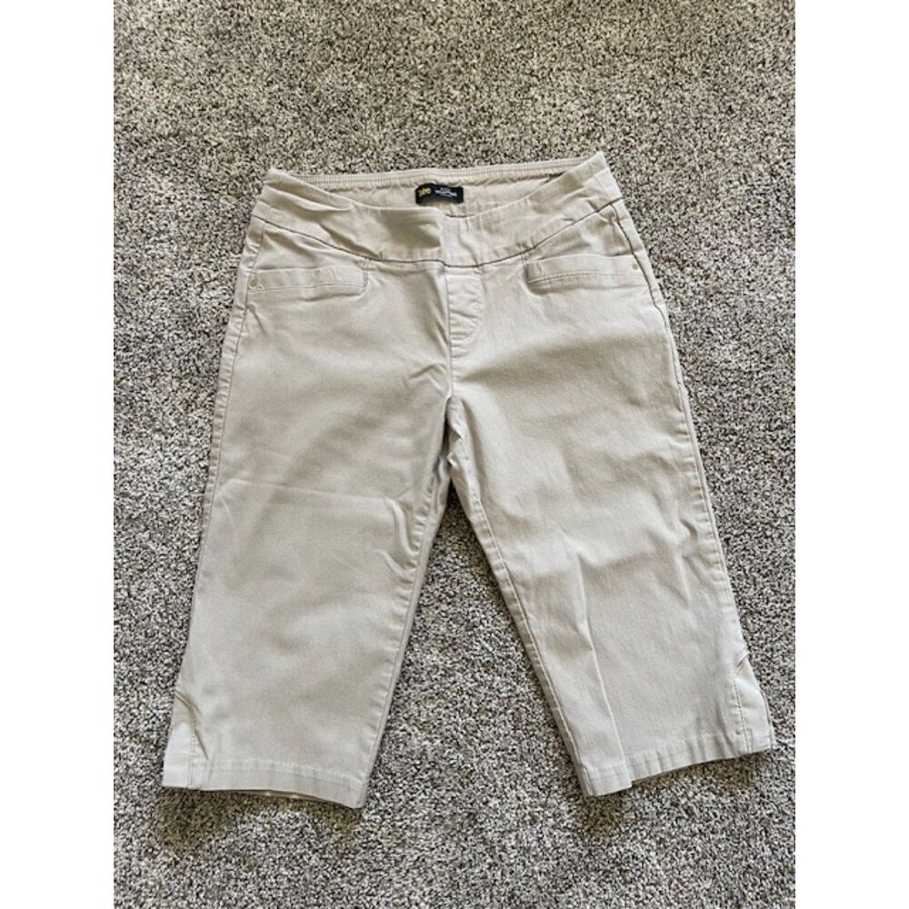 Lee Sculpting Slim Fit Capri Pants Womens Beige Khaki Pull On Vented Hem